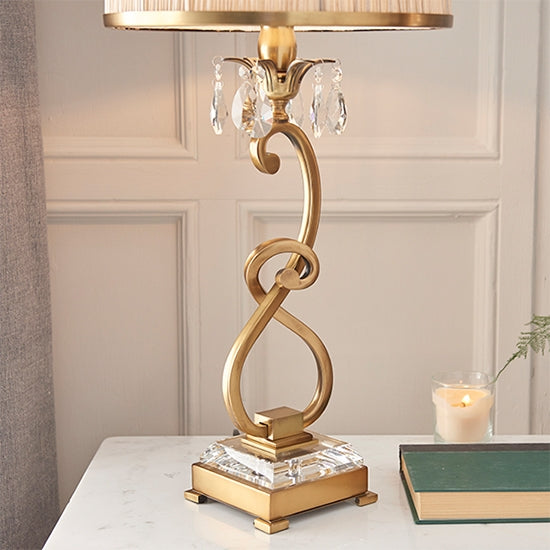 Oksana Medium Beige Shade Table Lamp In Antique Brass