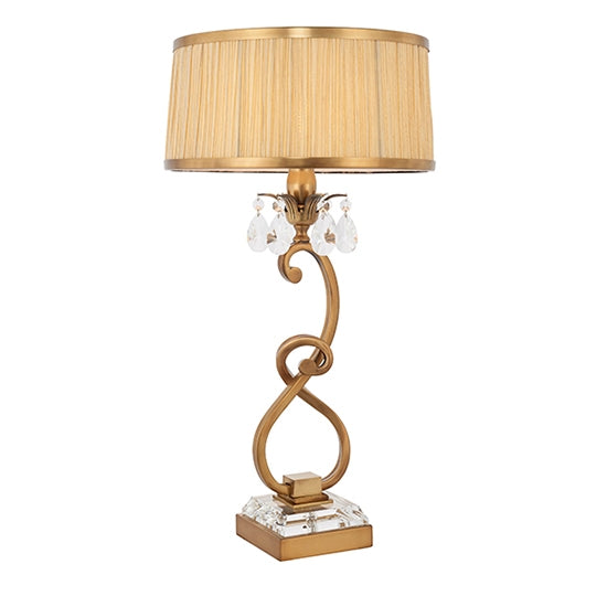Oksana Medium Beige Shade Table Lamp In Antique Brass