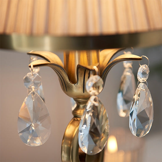 Oksana Small Beige Shade Table Lamp In Antique Brass
