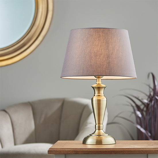 Oslo And Evie Small Charcoal Shade Table Lamp In Antique Brass