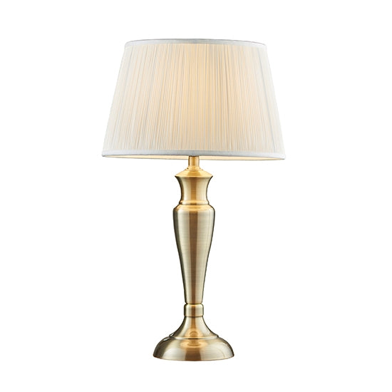 Oslo And Freya Large Vintage White Shade Table Lamp In Antique Brass