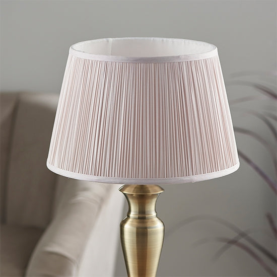 Oslo And Freya Medium Dusky Pink Shade Table Lamp In Antique Brass