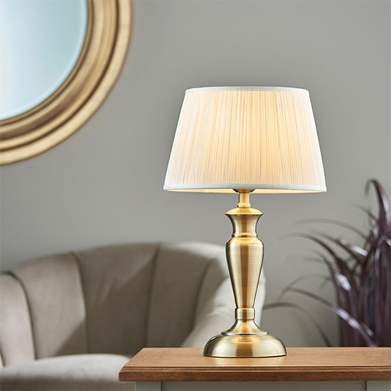 Oslo And Freya Medium Vintage White Shade Table Lamp In Antique Brass