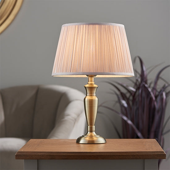 Oslo And Freya Small Dusky Pink Shade Table Lamp In Antique Brass