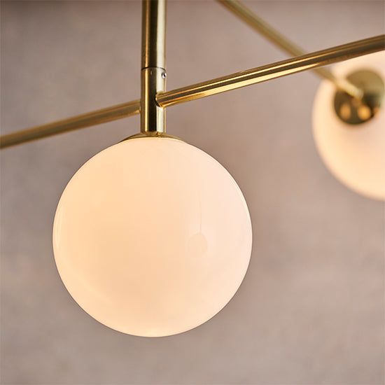 Otto Gloss Opal Glass Shades 5 Lights Semi Flush Ceiling Light In Brushed Brass