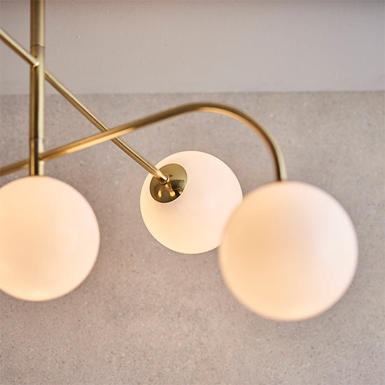 Otto Gloss Opal Glass Shades 5 Lights Semi Flush Ceiling Light In Brushed Brass