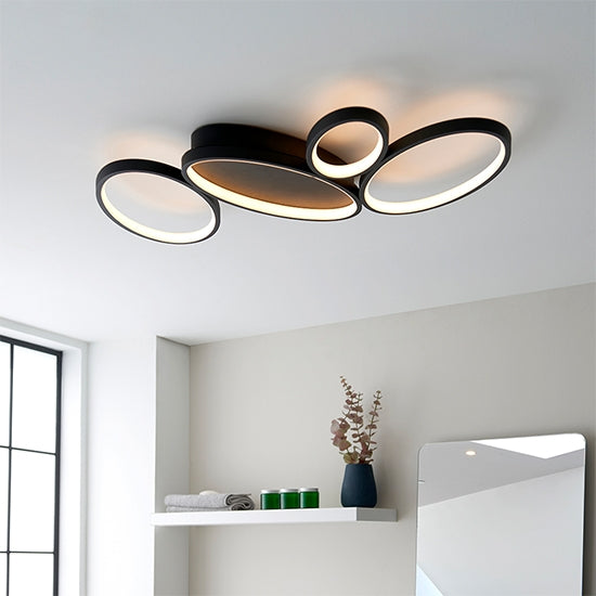Ovals LED Flush Ceiling Light In Textured Black With White Diffuser