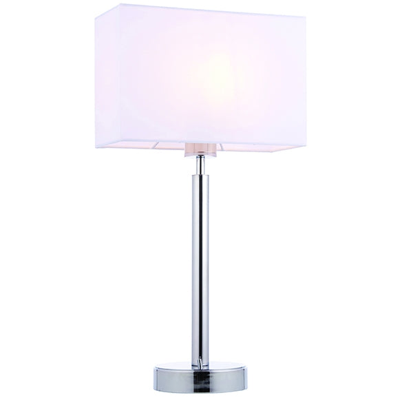 Owen Rectangular White Shade Table Lamp With USB In Polished Chrome