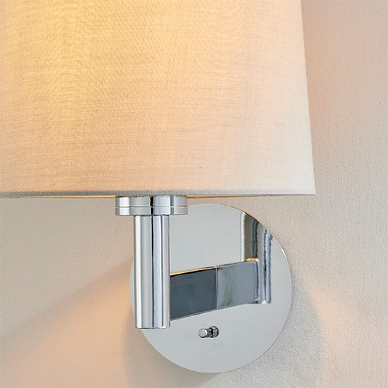 Owen Taupe Fabric Taper Cylinder Shade Wall Light In Polished Chrome