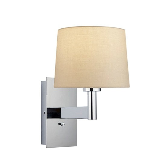 Owen USB Taupe Fabric Taper Cylinder Shade Wall Light In Polished Chrome