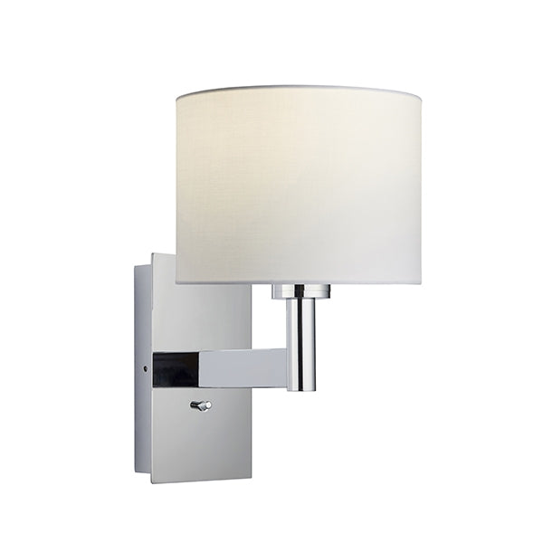 Owen White Cylinder Shade Wall Light With USB In Polished Chrome
