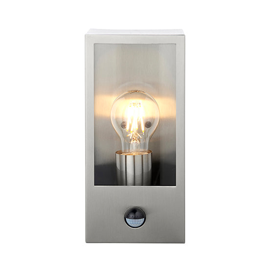 Oxford Clear Bevelled Edge Glass Panels Pir Wall Light In Brushed Stainless Steel