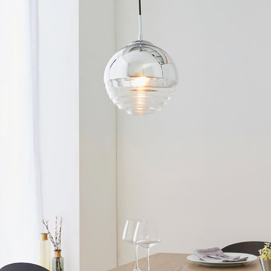 Paloma Clear Ribbed Glass Ceiling Pendant Light In Polished Chrome