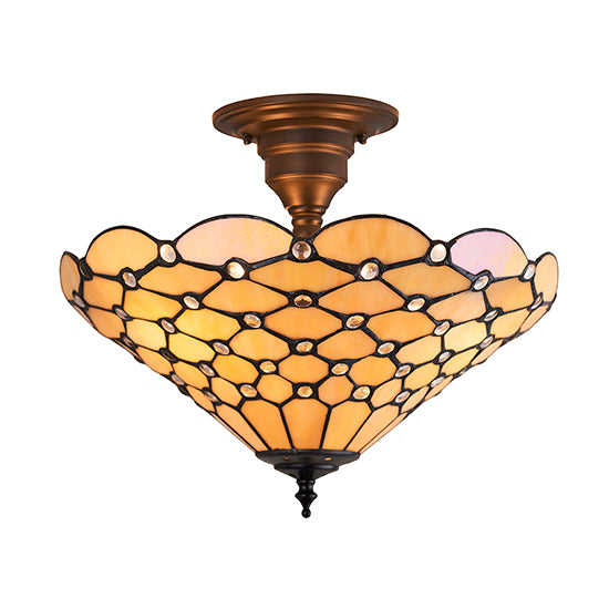 Pearl Medium Tiffany Glass 3 Lights Flush Ceiling Light In Dark Bronze