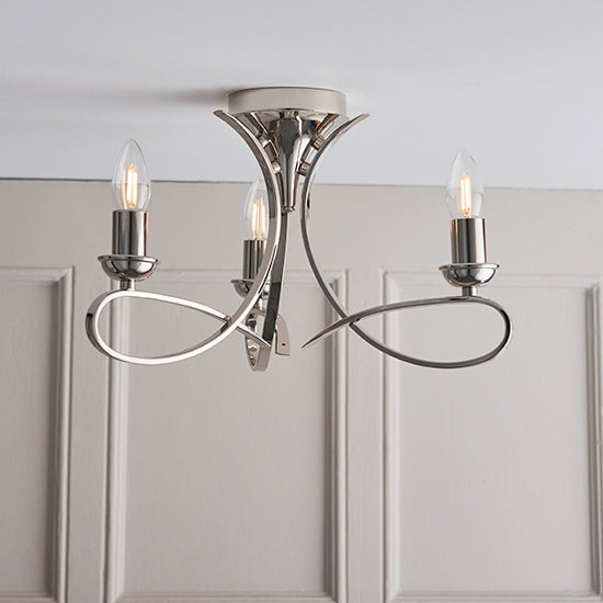 Penn 3 Candle Lamps Semi Flush Ceiling Light In Polished Nickel