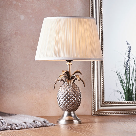 Pineapple And Freya Vintage White Shade Table Lamp In Pewter Effect