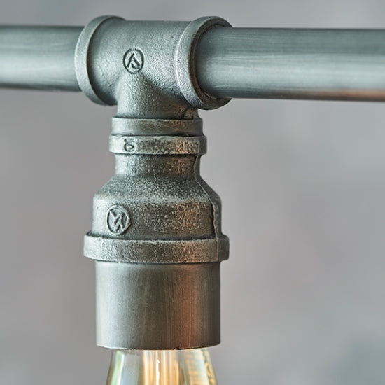 Pipe Industrial Designer 3 Lights Ceiling Pendant Light In Aged Pewter