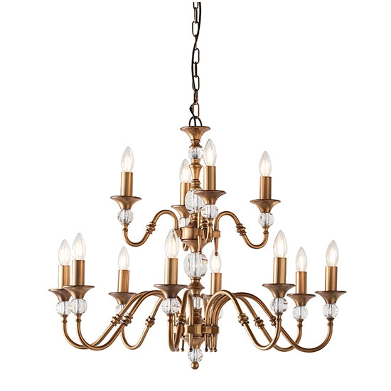 Polina 12 Lights Clear Crystal Ceiling Pendant Light In Antique Brass