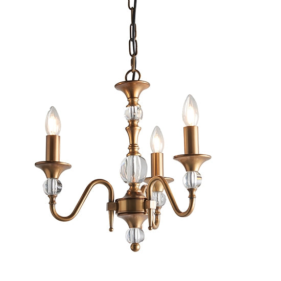 Polina 3 Lights Clear Crystal Ceiling Pendant Light In Antique Brass