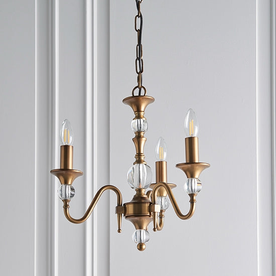 Polina 3 Lights Clear Crystal Ceiling Pendant Light In Antique Brass