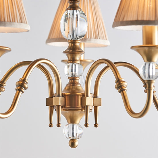 Polina 5 Lights Beige Shades Ceiling Pendant Light In Antique Brass