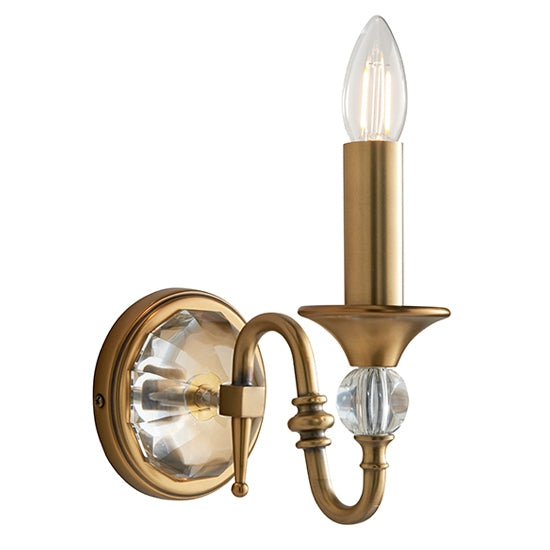 Polina Single Clear Crystal Wall Light In Antique Brass
