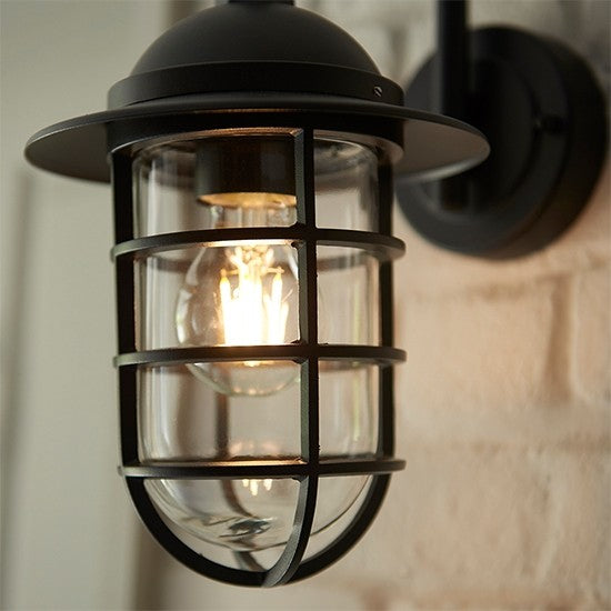 Port Outdoor Clear Glass Shade Wall Light In Textured Black