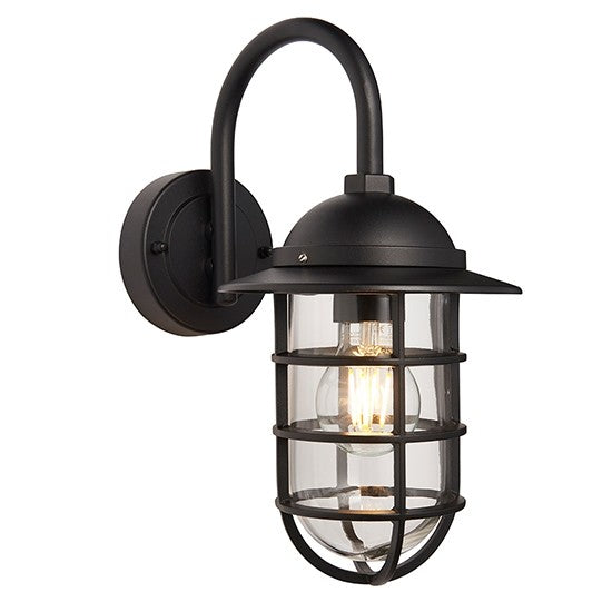 Port Outdoor Clear Glass Shade Wall Light In Textured Black