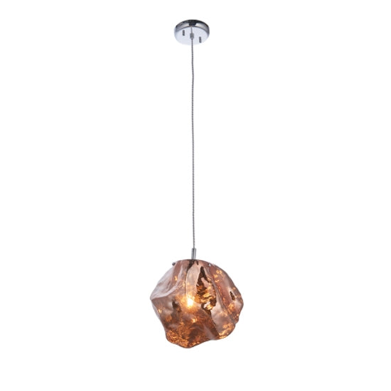 Rock 1 Light Metallic Copper Glass Shade Ceiling Pendant Light In Chrome