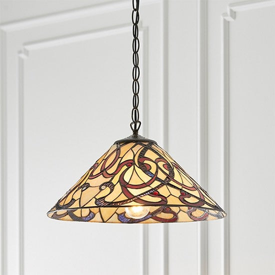 Ruban Medium Tiffany Glass Ceiling Pendant Light In Dark Bronze