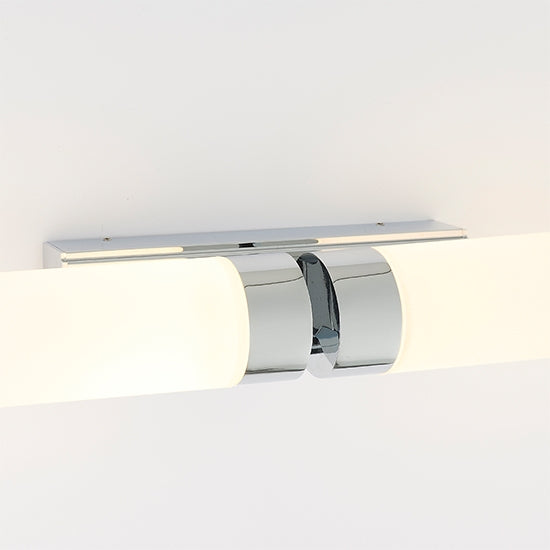 Salano LED Twin Wall Light In Chrome With Frosted Acrylic Shade