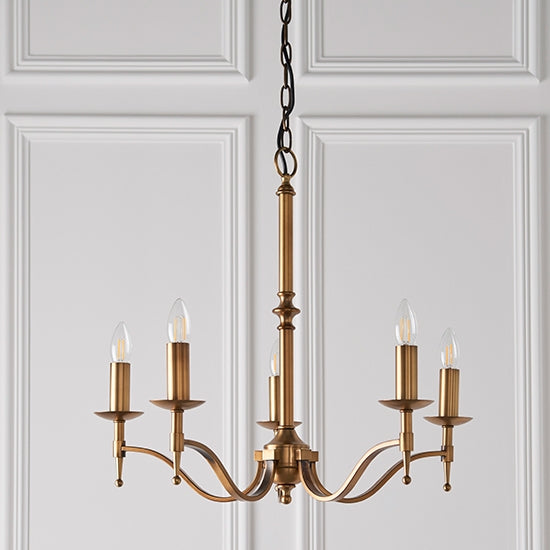 Stanford 5 Candle Lamps Ceiling Pendant Light In Antique Brass