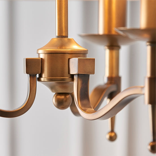 Stanford Round Beige Shade Ceiling Pendant Light In Antique Brass
