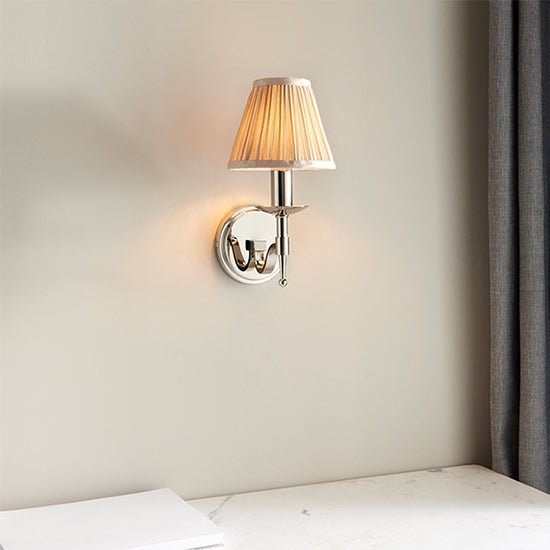 Stanford Single Beige Shade Wall Light In Polished Nickel