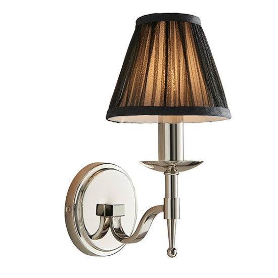 Stanford Single Black Shade Wall Light In Polished Nickel