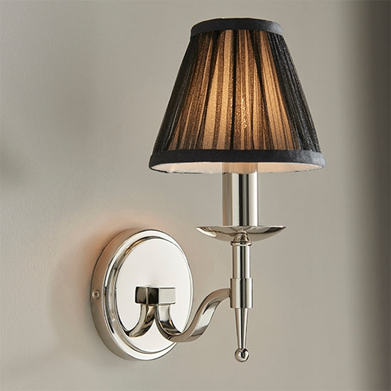 Stanford Single Black Shade Wall Light In Polished Nickel
