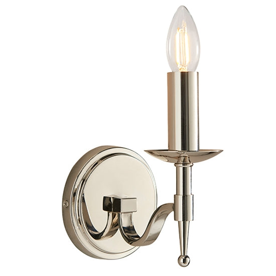 Stanford Single Candle Lamp Wall Light In Polished Nickel
