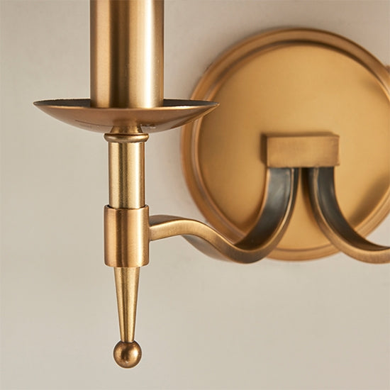 Stanford Twin Beige Shade Wall Light In Antique Brass