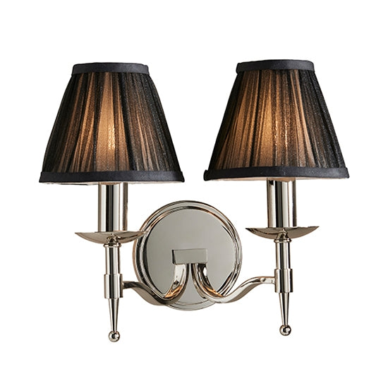 Stanford Twin Black Shade Wall Light In Polished Nickel