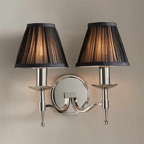 Stanford Twin Black Shade Wall Light In Polished Nickel