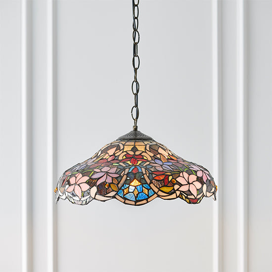Sullivan Tiffany Glass Ceiling Pendant Light In Dark Bronze