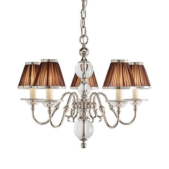 Tilburg 5 Lights Chocolate Shades Ceiling Pendant Light In Polished Nickel