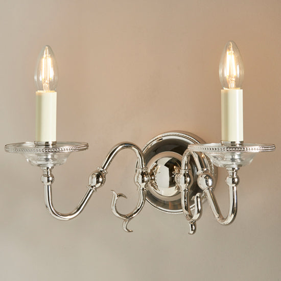 Tilburg Clear Crystal Twin Wall Light In Polished Nickel