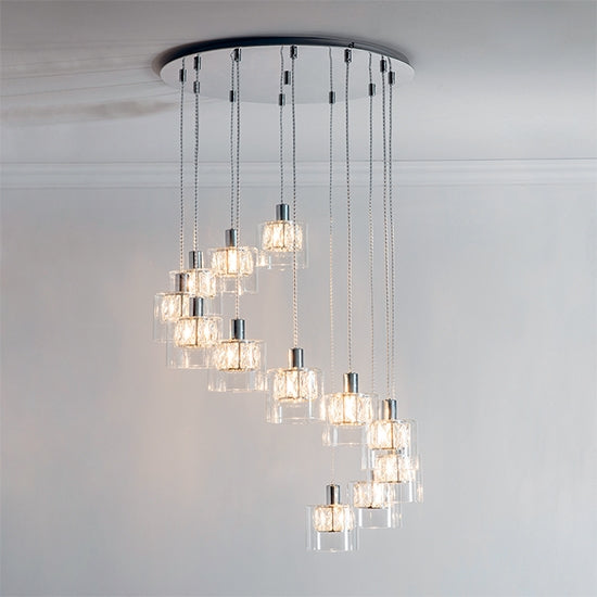 Verina 12 Lights clear glass Ceiling Pendant Light Chrome