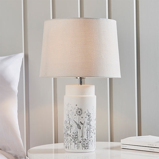 Wild Meadow And Mia Natural Shade Table Lamp In Matt White