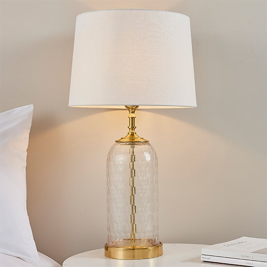 Wistow And Mia Vintage White Shade Table Lamp In Clear Glass Base
