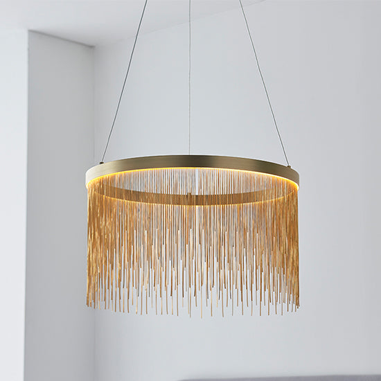 Zelma Ceiling Pendant Light In Satin Brass With Gold Effect Chains
