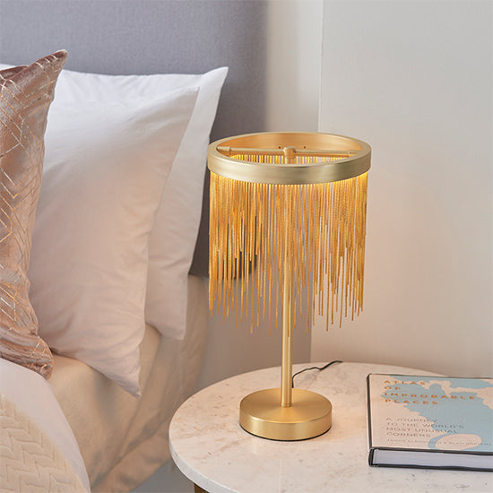 Zelma Table Lamp In Satin Brass With Gold Effect Chains