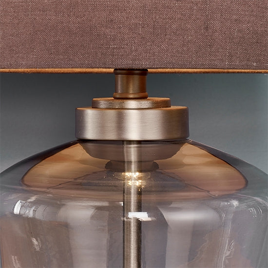 Zen Dark Charcoal Linen Shade Table Lamp In Smokey Grey Tinted Glass